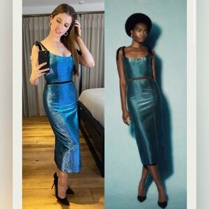 NWT Markarian Acacia Tie-Strap corset dress in metallic blue